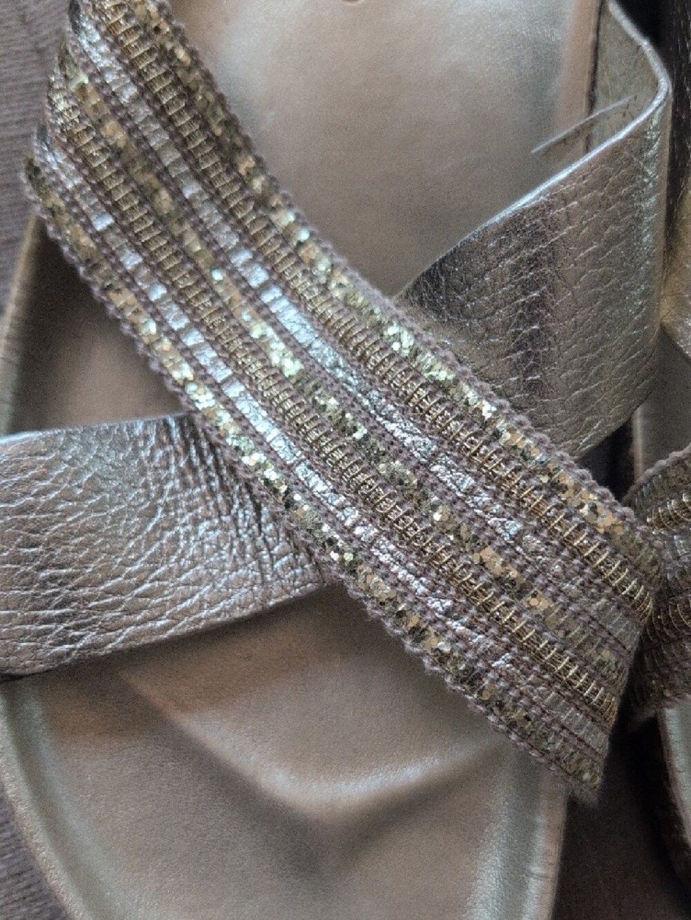Italian Shoemakers Metallic Gold Crisscross Slide Sandals - Women - Picture 2 of 4